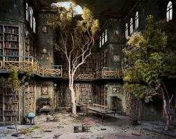 Lori Nix, Library, 2007 from “The City” series color photograph cm 76 x 127 ca. Courtesy: Pacin contemporary gallery (Brescia – Porto Cervo, IT)