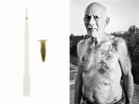 Left: Xylematic liquid extracted from olive tree leaves of a tree with suspected xylella infection. The sample is used  for the PCR (real-time polymerase chain reaction) test. The test uses a machine for the real time DNA analysis. The department Institute for the Sustainable Plant Protection in Bari is one of the main institutions dedicated to the study of the xylella pest. 
Right: Renato, an ex convict retired in his grandfather house in Gemini (Lecce) to live as a peasant. According to him, the lack of rapid government intervention is the main reason for the inability to contain the spread of the epidemic.